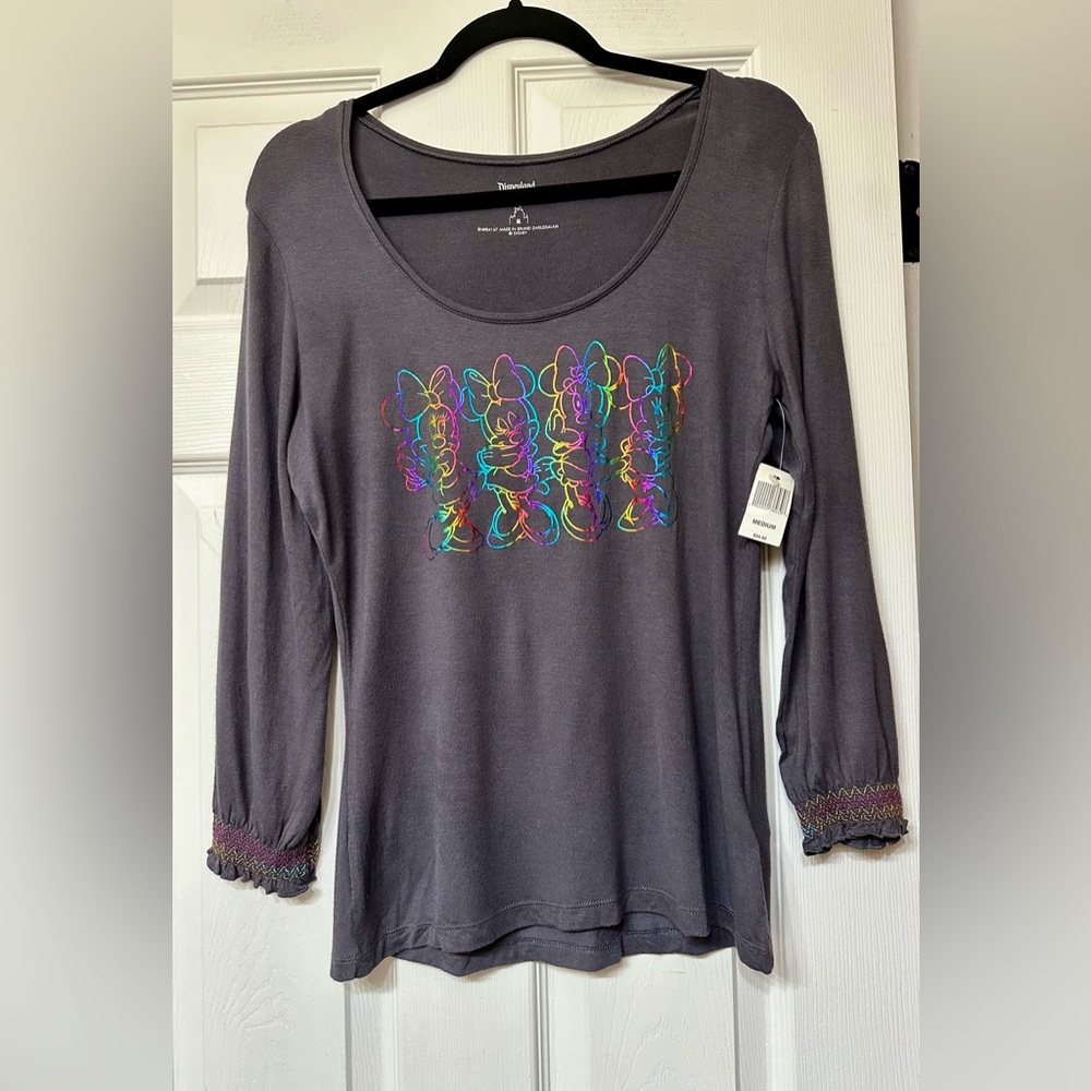 Disney Women's Charcoal Top with Rainbow Minnie Mouse Design size M